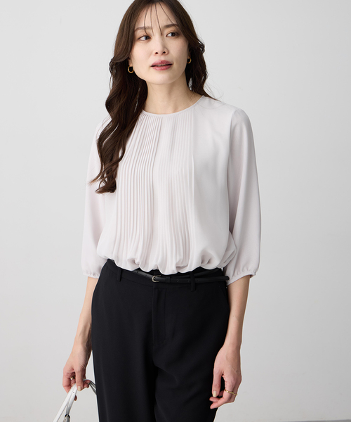 A/C DESIGN BY ALPHA CUBIC(エーシーデザインバイアルファキュービック)の「シフォンプリーツTブラウス(Tシャツ/カットソー・レディース・サックスブルー/ライトグレー/ネイビー・M/L/LL)」の16枚目の写真