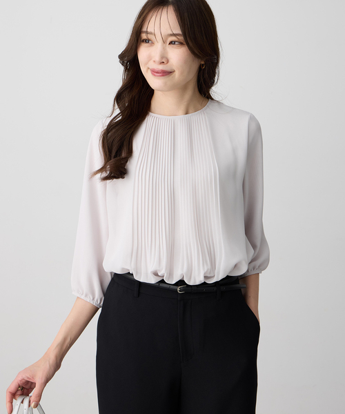 A/C DESIGN BY ALPHA CUBIC(エーシーデザインバイアルファキュービック)の「シフォンプリーツTブラウス(Tシャツ/カットソー・レディース・サックスブルー/ライトグレー/ネイビー・M/L/LL)」の17枚目の写真