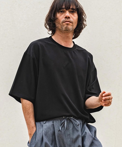 CAMBIO(カンビオ)の「mt10482- 梨地ビッグシルエットTシャツ(HLCM0268)(Tシャツ/カットソー・メンズ・チャコール/ベージュ/ブラック・XL/L/M)」の1枚目の写真