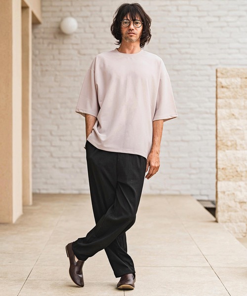 CAMBIO(カンビオ)の「mt10482- 梨地ビッグシルエットTシャツ(HLCM0268)(Tシャツ/カットソー・メンズ・チャコール/ベージュ/ブラック・XL/L/M)」の4枚目の写真