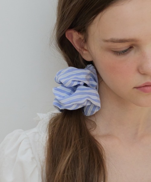 GIUNON(ジウノン)の「pastel stripe scrunchie / パステルストライプシュシュ(シュシュ・レディース・ピンク/ブルー/ベージュ/ライトブルー・FREE)」の3枚目の写真