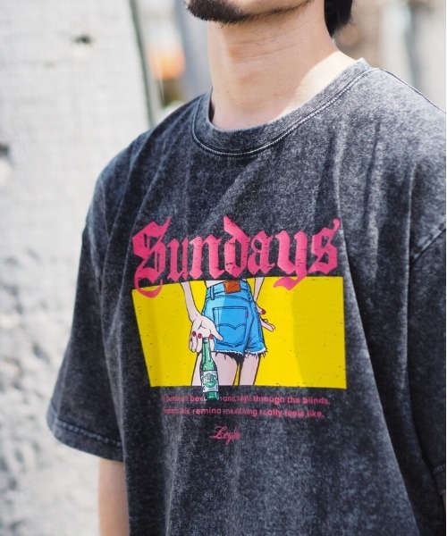 Leyline(レイライン)の「【Leyline】good view sundays tee / ウォッシュ加工 ヴィンテージライク グラフィックT(Tシャツ/カットソー・メンズ・ブラック/グレー・XL/L/M)」の2枚目の写真