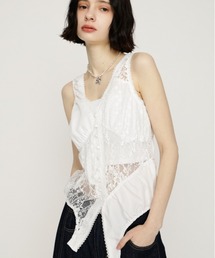 ASYMMETRY PATCHWORK LACE GILET アシンメトリーパッチワークレースジレ 春服 夏服