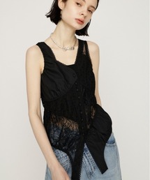 ASYMMETRY PATCHWORK LACE GILET アシンメトリーパッチワークレースジレ 春服 夏服
