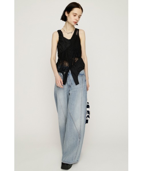 SLY(スライ)の「ASYMMETRY PATCHWORK LACE GILET アシンメトリーパッチワークレースジレ 春服 夏服(シャツ/ブラウス・レディース・オフホワイト/ブラック・FREE)」の12枚目の写真