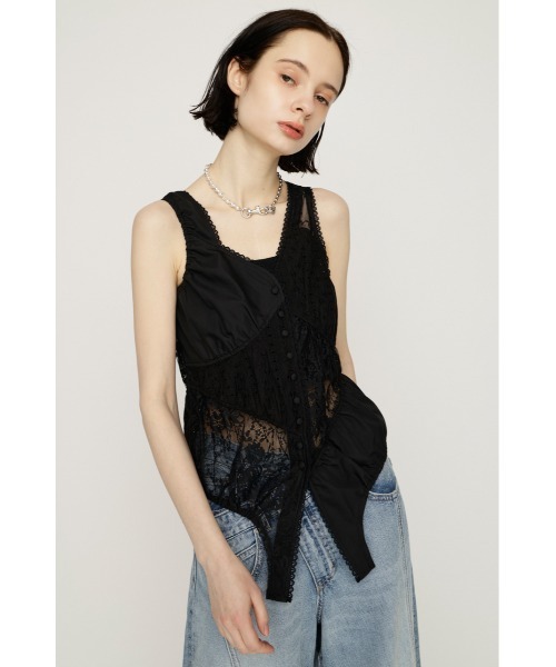 SLY(スライ)の「ASYMMETRY PATCHWORK LACE GILET アシンメトリーパッチワークレースジレ 春服 夏服(シャツ/ブラウス・レディース・オフホワイト/ブラック・FREE)」の13枚目の写真