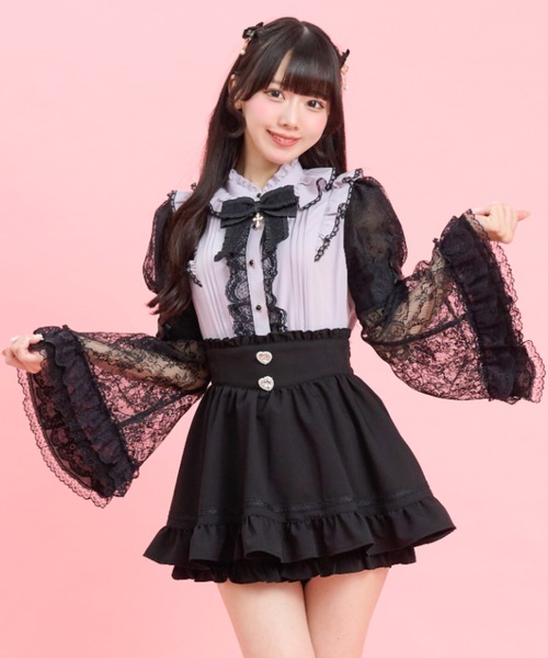 Secret Honey(シークレットハニー)の「レースフレア袖スタンドカラーブラウス(シャツ/ブラウス・レディース・ブラック/グレー/オフホワイト・MEDIUM)」の2枚目の写真