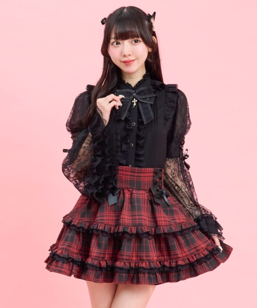 Secret Honey(シークレットハニー)の「レースフレア袖スタンドカラーブラウス(シャツ/ブラウス・レディース・ブラック/グレー/オフホワイト・MEDIUM)」の1枚目の写真
