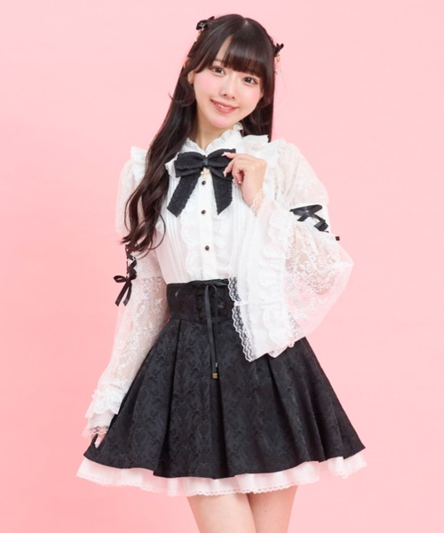 Secret Honey(シークレットハニー)の「レースフレア袖スタンドカラーブラウス(シャツ/ブラウス・レディース・ブラック/グレー/オフホワイト・MEDIUM)」の8枚目の写真