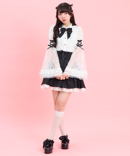 Secret Honey(シークレットハニー)の「レースフレア袖スタンドカラーブラウス(シャツ/ブラウス・レディース・ブラック/グレー/オフホワイト・MEDIUM)」の7枚目の写真