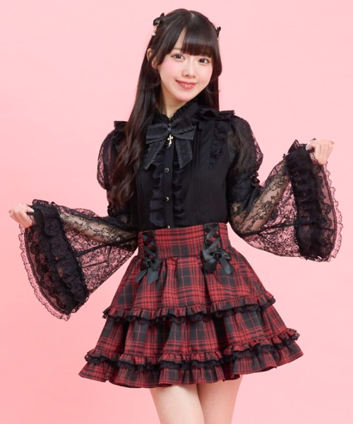 Secret Honey(シークレットハニー)の「レースフレア袖スタンドカラーブラウス(シャツ/ブラウス・レディース・ブラック/グレー/オフホワイト・MEDIUM)」の13枚目の写真