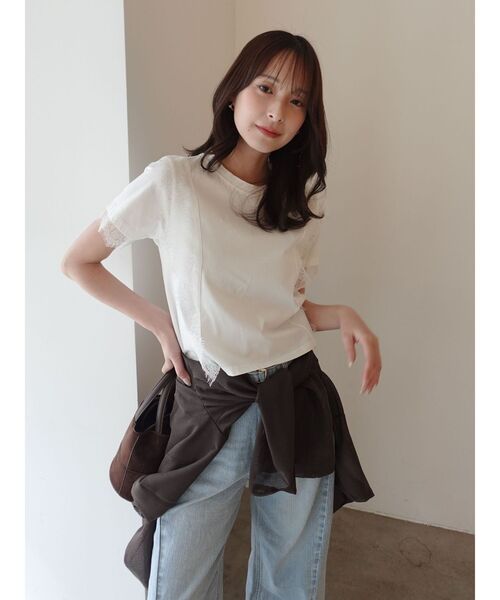 LAGUNAMOON(ラグナムーン)の「レースドッキングTシャツ 【夏服】(Tシャツ/カットソー・レディース・グレー/ホワイト/ブラック・FREE)」の5枚目の写真