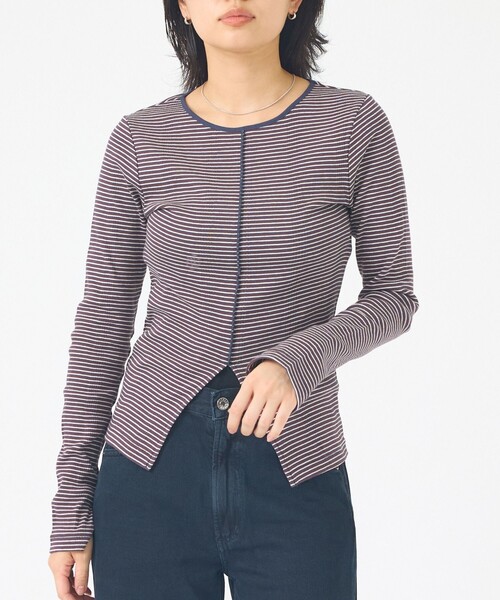 MILLER(ミラー)の「【Robert P.Miller / ロバートピーミラー】Prib Slit PO パネルリブスリットカットソー/ロンT(Tシャツ/カットソー・レディース・ブラウン/ブラック・フリー)」の2枚目の写真