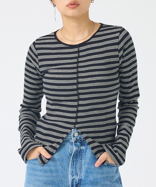 MILLER(ミラー)の「【Robert P.Miller / ロバートピーミラー】Prib Slit PO パネルリブスリットカットソー/ロンT(Tシャツ/カットソー・レディース・ブラウン/ブラック・フリー)」の1枚目の写真