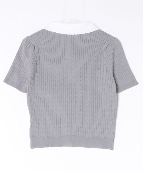 SHOUYO(ショウヨウ)の「配色襟リボンデザイン 半袖ニットカーディガン(Tシャツ/カットソー・レディース・ホワイト/グレー・M)」の11枚目の写真