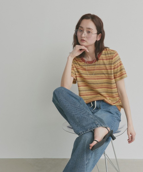 ad thie(アドティエ)の「マルチボーダー Tシャツ(Tシャツ/カットソー・レディース・イエロー/ピンク・FREE)」の19枚目の写真