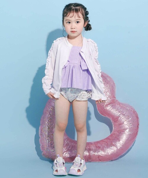 SLAP SLIP(スラップスリップ)の「フリルライン裾ギャザーラッシュガード(90~130cm)(ラッシュガード・キッズ・パープル/ブルー・120cm/90cm/130cm/100cm/110cm)」の4枚目の写真