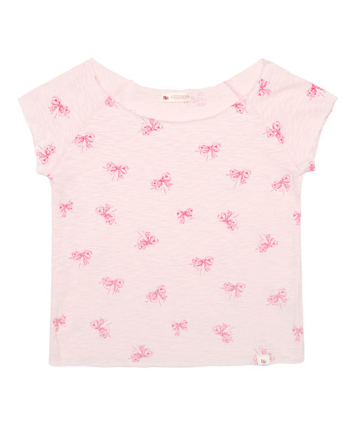 ROGIN N ROSIE(ロギンエンロージー)の「Ribbon Printed Round Shoulder T-shirt Pink(Tシャツ/カットソー・レディース・その他・FREE)」の6枚目の写真