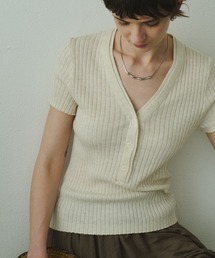 V-Neck Rib Knit T Tops / VネックリブニットTトップス
