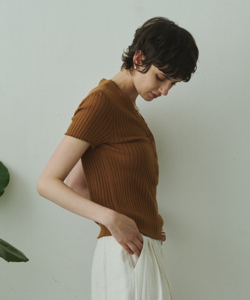 Plumel(プルメル)の「V-Neck Rib Knit T Tops / VネックリブニットTトップス(ニット/セーター・レディース・ブラウン/アイボリー/ライトブルー・MEDIUM)」の8枚目の写真