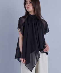 シアーシフォンボウタイ半袖ブラウス