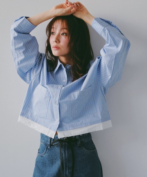 N WITH.（エヌウィズ）の「レイヤードロングスリーブシャツ（シャツ/ブラウス・レディース・ブルー/ホワイト・MEDIUM/SMALL）」の3枚目の写真