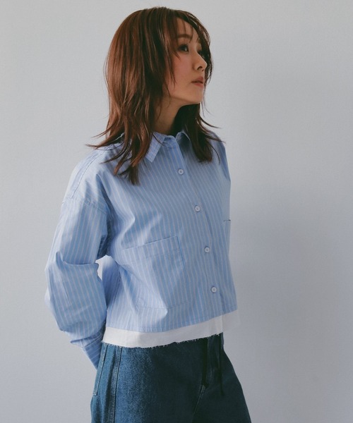 N WITH.（エヌウィズ）の「レイヤードロングスリーブシャツ（シャツ/ブラウス・レディース・ブルー/ホワイト・MEDIUM/SMALL）」の4枚目の写真