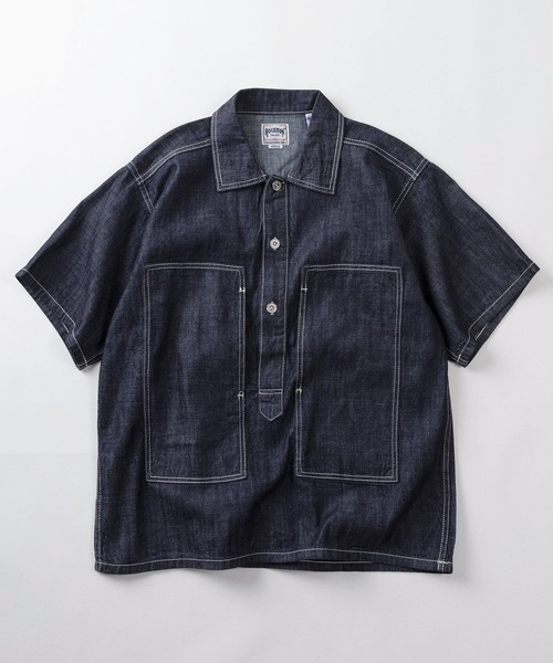 HOUSTON（ヒューストン）の「【86】【HOUSTON/ヒューストン】USAコットン デニム プルオーバー 半袖シャツ アメカジ（シャツ/ブラウス・メンズ・ワンウォッシュ/ブルー/ライトブルー・XL/L/M）」の3枚目の写真