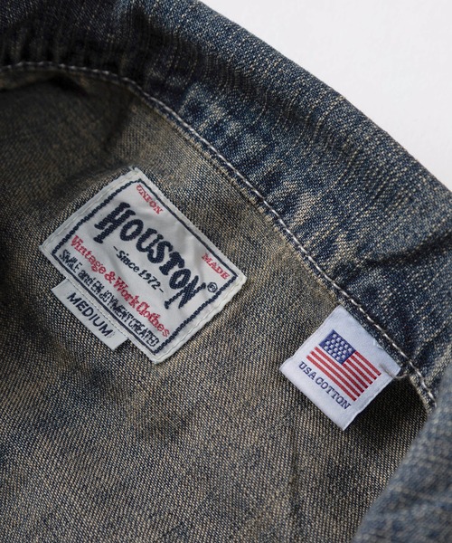 HOUSTON（ヒューストン）の「【86】【HOUSTON/ヒューストン】USAコットン デニム プルオーバー 半袖シャツ アメカジ（シャツ/ブラウス・メンズ・ワンウォッシュ/ブルー/ライトブルー・XL/L/M）」の6枚目の写真