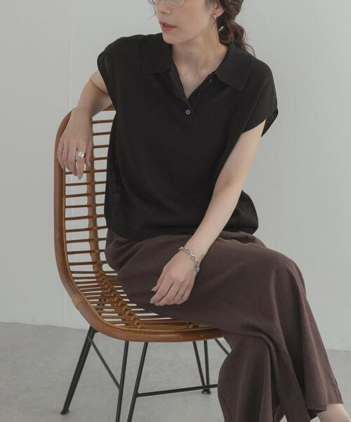 URBAN RESEARCH DOORS（アーバンリサーチドアーズ）の「『WEB限定』フレンチスリーブポロニット（ニット/セーター・レディース・ベージュ/レッド/ブラック・FREE）」の22枚目の写真