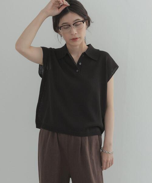 URBAN RESEARCH DOORS(アーバンリサーチドアーズ)の「『WEB限定』フレンチスリーブポロニット(ニット/セーター・レディース・ベージュ/レッド/ブラック・FREE)」の7枚目の写真