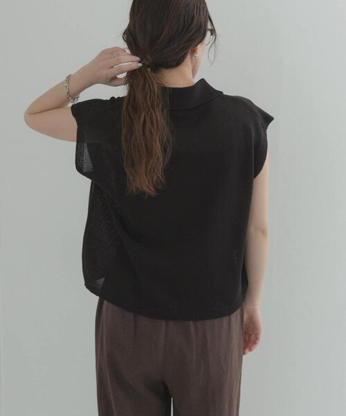 URBAN RESEARCH DOORS(アーバンリサーチドアーズ)の「『WEB限定』フレンチスリーブポロニット(ニット/セーター・レディース・ベージュ/レッド/ブラック・FREE)」の9枚目の写真
