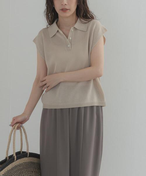 URBAN RESEARCH DOORS(アーバンリサーチドアーズ)の「『WEB限定』フレンチスリーブポロニット(ニット/セーター・レディース・ベージュ/レッド/ブラック・FREE)」の15枚目の写真