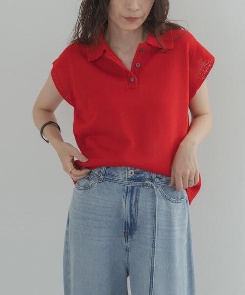 URBAN RESEARCH DOORS（アーバンリサーチドアーズ）の「『WEB限定』フレンチスリーブポロニット（ニット/セーター・レディース・ベージュ/レッド/ブラック・FREE）」の8枚目の写真
