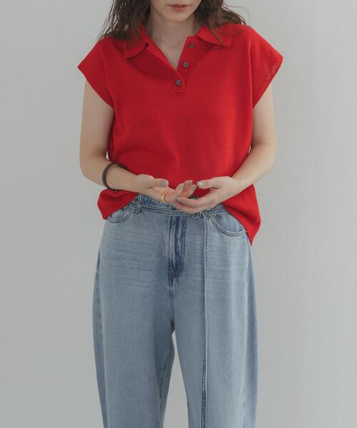 URBAN RESEARCH DOORS（アーバンリサーチドアーズ）の「『WEB限定』フレンチスリーブポロニット（ニット/セーター・レディース・ベージュ/レッド/ブラック・FREE）」の10枚目の写真