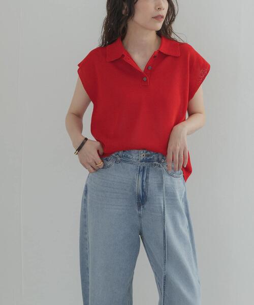URBAN RESEARCH DOORS（アーバンリサーチドアーズ）の「『WEB限定』フレンチスリーブポロニット（ニット/セーター・レディース・ベージュ/レッド/ブラック・FREE）」の11枚目の写真