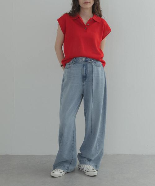 URBAN RESEARCH DOORS（アーバンリサーチドアーズ）の「『WEB限定』フレンチスリーブポロニット（ニット/セーター・レディース・ベージュ/レッド/ブラック・FREE）」の14枚目の写真