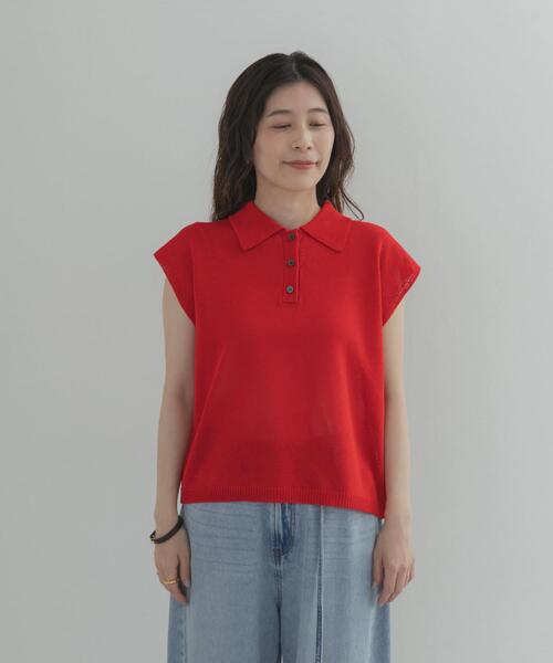 URBAN RESEARCH DOORS（アーバンリサーチドアーズ）の「『WEB限定』フレンチスリーブポロニット（ニット/セーター・レディース・ベージュ/レッド/ブラック・FREE）」の15枚目の写真