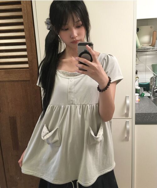BAUF（バウフ）の「シャーリングフレアTシャツ [ミント]（Tシャツ/カットソー・レディース・その他・FREE）」の8枚目の写真