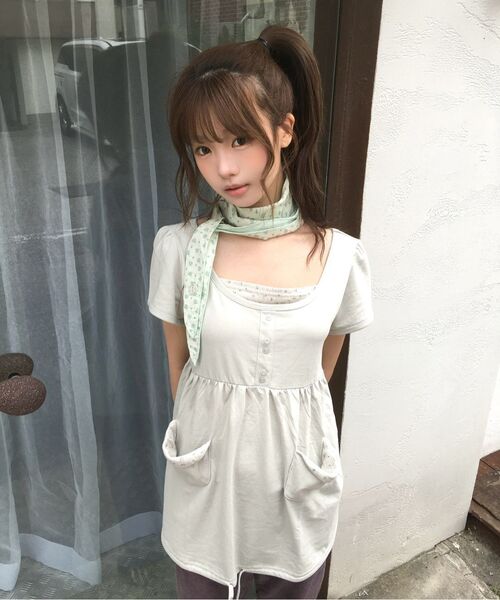 BAUF（バウフ）の「シャーリングフレアTシャツ [ミント]（Tシャツ/カットソー・レディース・その他・FREE）」の9枚目の写真
