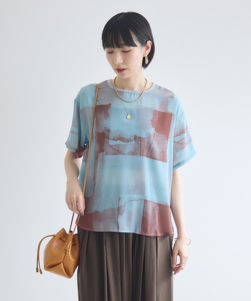 Paradise Picnic(パラダイスピクニック)の「TRANOI. ウォーターペイントプリントブラウス(シャツ/ブラウス・レディース・ブラック/グレー/ブルー・FREE)」の1枚目の写真