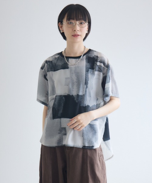 Paradise Picnic(パラダイスピクニック)の「TRANOI. ウォーターペイントプリントブラウス(シャツ/ブラウス・レディース・ブラック/グレー/ブルー・FREE)」の12枚目の写真