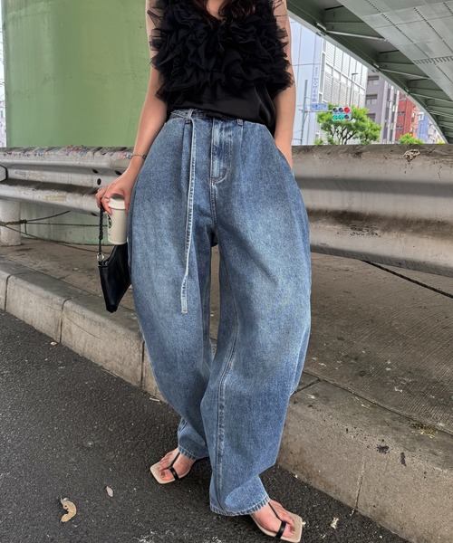 narrow ribbon tuck wide denim PT（デニムパンツ）｜WILLFULLY