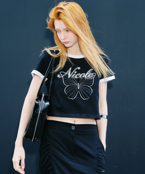 NICK&NICOLE(ニックアンドニコール)の「BUTTERFLY RINGER CROP TOP_BLACK(Tシャツ/カットソー・レディース・その他・FREE)」の3枚目の写真