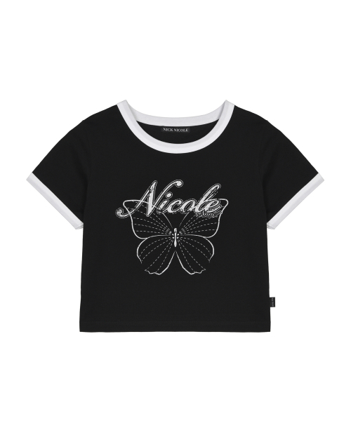 NICK&NICOLE(ニックアンドニコール)の「BUTTERFLY RINGER CROP TOP_BLACK(Tシャツ/カットソー・レディース・その他・FREE)」の4枚目の写真