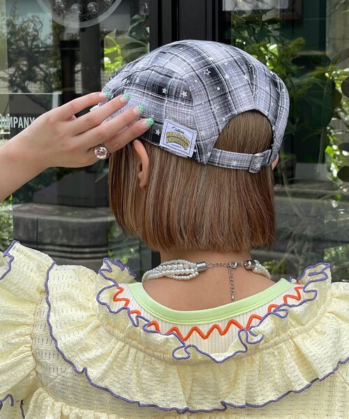 HELLO.SANFRANCISCO（ハローサンフランシスコ）の「【HELLO.SANFRANCISCO/ハローサンフランシスコ】スターチェックレース付きハンチング（キャップ・レディース・ブルー/ピンク/ブラック・ONE SIZE）」の5枚目の写真