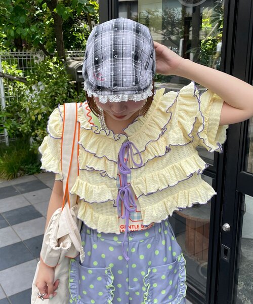 HELLO.SANFRANCISCO（ハローサンフランシスコ）の「【HELLO.SANFRANCISCO/ハローサンフランシスコ】スターチェックレース付きハンチング（キャップ・レディース・ブルー/ピンク/ブラック・ONE SIZE）」の7枚目の写真