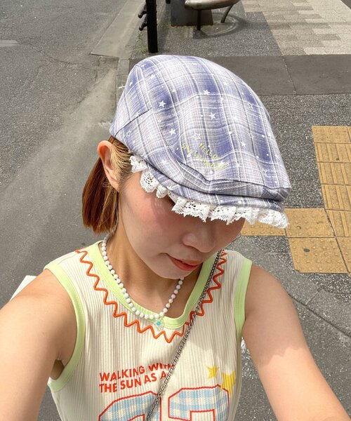 HELLO.SANFRANCISCO（ハローサンフランシスコ）の「【HELLO.SANFRANCISCO/ハローサンフランシスコ】スターチェックレース付きハンチング（キャップ・レディース・ブルー/ピンク/ブラック・ONE SIZE）」の22枚目の写真