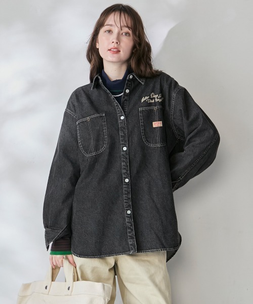 KRIFF MAYER Lady's Collection(クリフメイヤーレディースコレクション)の「カバーオール風デニムシャツチュニック(シャツ/ブラウス・レディース・ストライプ/ブラック/ダークブルー/ライトブルー・MEDIUM/LARGE)」の1枚目の写真