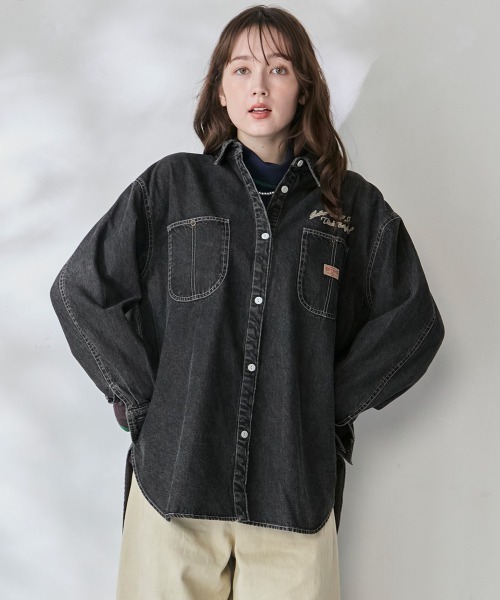 KRIFF MAYER Lady's Collection(クリフメイヤーレディースコレクション)の「カバーオール風デニムシャツチュニック(シャツ/ブラウス・レディース・ストライプ/ブラック/ダークブルー/ライトブルー・MEDIUM/LARGE)」の5枚目の写真